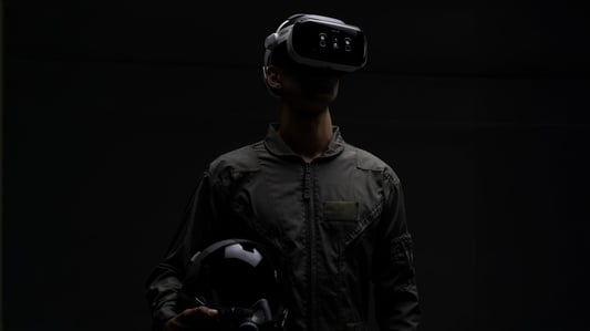 A pilot wearing a VR headset