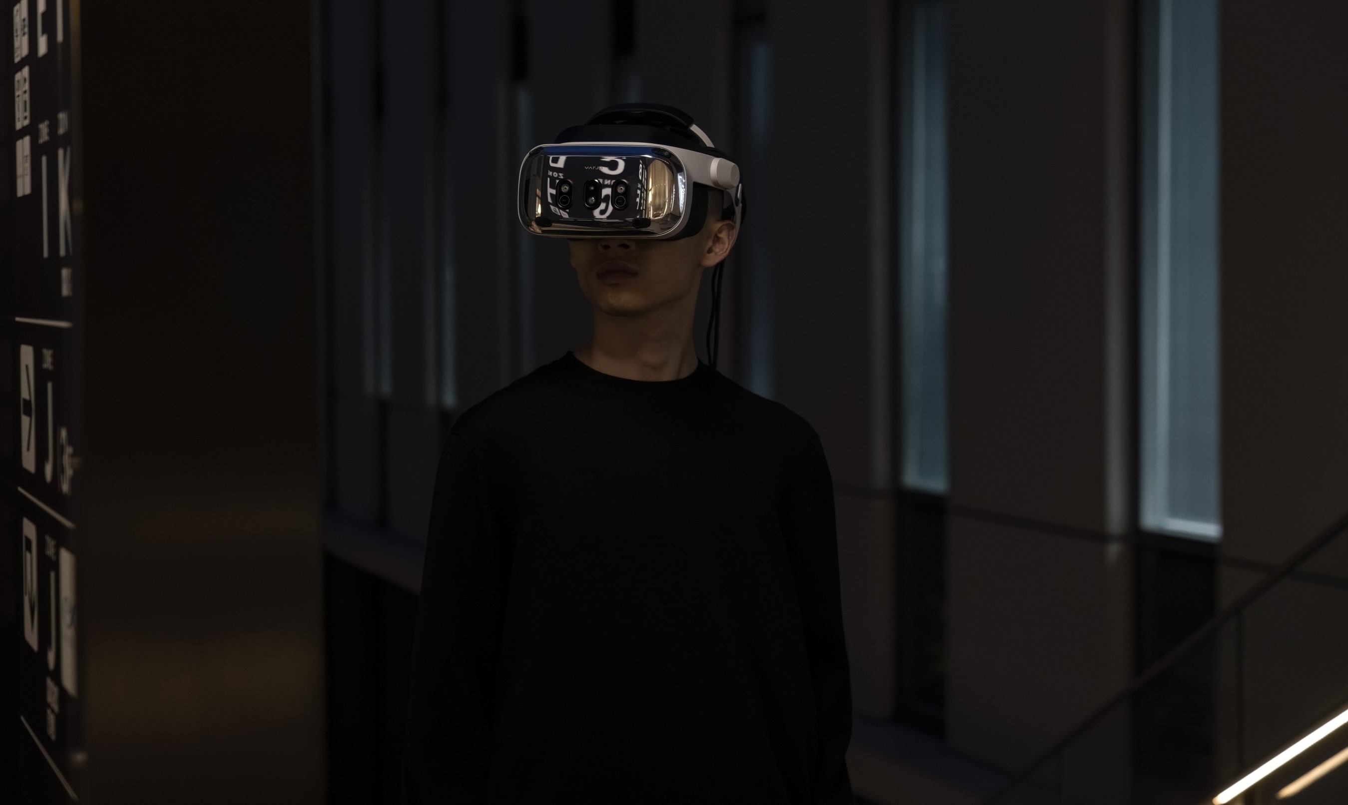 A person wearing a VR/XR headset