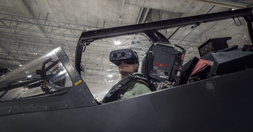 Varjo XR-3 Focal Edition headset being worn by a pilot