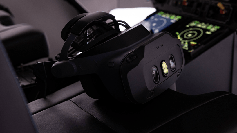 A close up image of a Varjo XR-4 Series headset